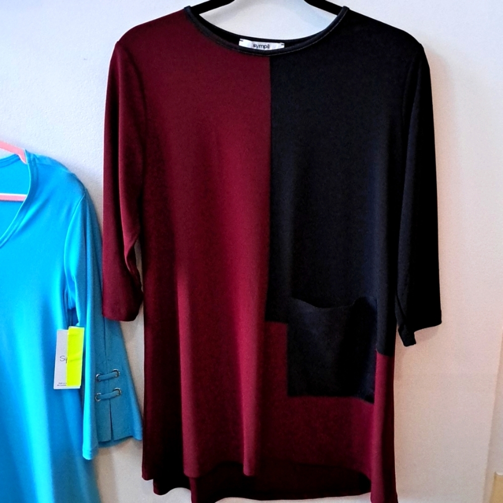 #87 NWT Sympli Burgundy/ Black Tunic Dress